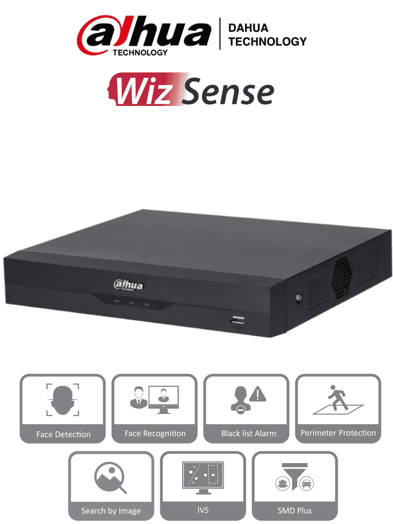 DAHUA NVR2104HS-P-I2 - NVR DE 8 Megapixeles/ 4k/ 4 Canales IP/ WizSense/ 4 Puertos Poe/ H265+/ Rendimiento de 80 Mbps/ HDMI y VGA/ 1 Ch de Reconocimiento Facial/ Protección Perimetral/ SMD Plus/ 1 Bahía de Disco Duro de 10 TB/ 