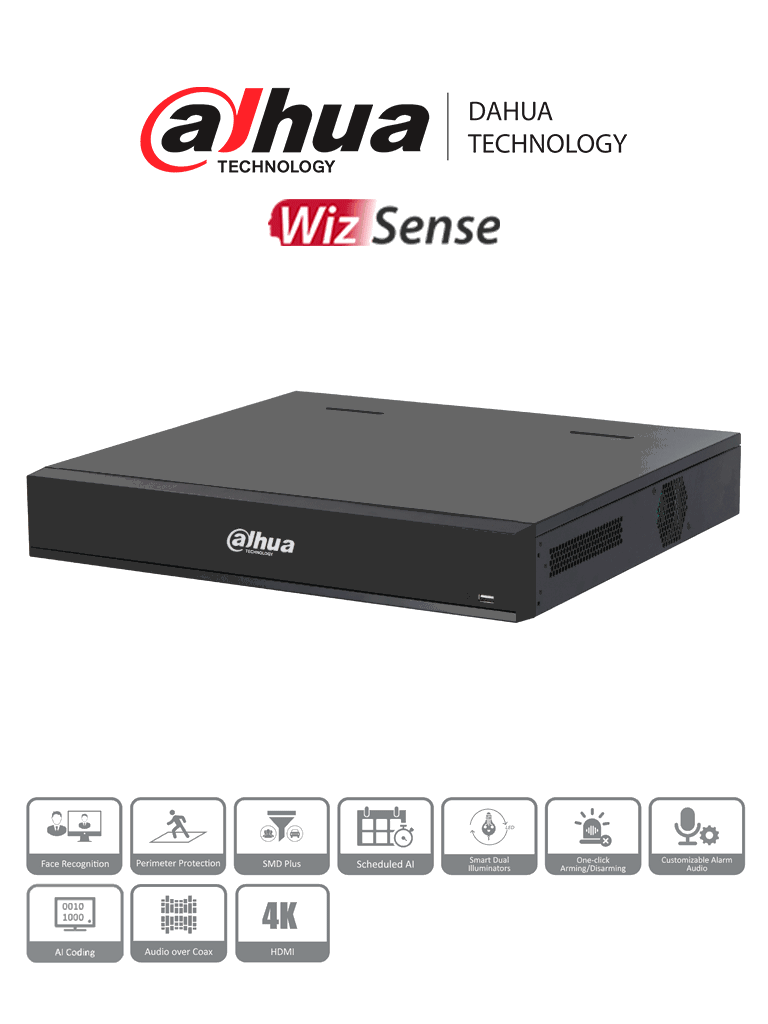 DAHUA DH-XVR7416L-4K-I3 - DVR de 16 Canales 4k/ WizSense/ H.265+/ IA/ 4 Bahías de Discos Duros/ +16 Canales IP/ 6 Canales con Reconocimiento Facial/ SMD Plus/ Codificación IA/ IoT&POS/ #XVRPRO/ #ProHDCVI