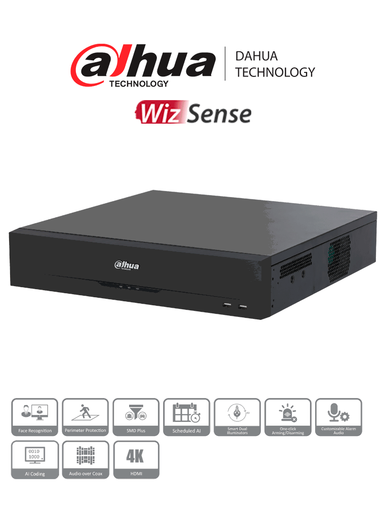 DAHUA DH-XVR5832S-I3 - DVR 32 Canales de 5 Megapixeles N/ 1080p/ Wizsense/ H.265+/ Codificación IA/ 2 Canales de Reconocimiento Facial/ Hasta 32 Canales IP (32 Canales Totales)/ SMD Plus/ Protección Perimetral/ #XVRPRO/