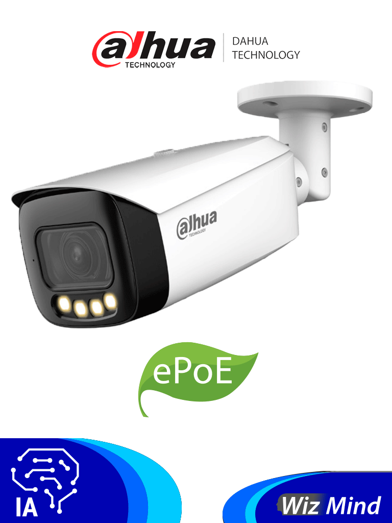 DAHUA IPC-HFW5449T1-ZE-LED - Camara IP Bullet de 4 Megapixeles/ Full Color con Lente Motorizado de 2.7 a 12mm/ IP67/ E&S de Alarma/ Ranura para Micro SD/ Entrada de Micrófono y altavoz integrados/ ePoE