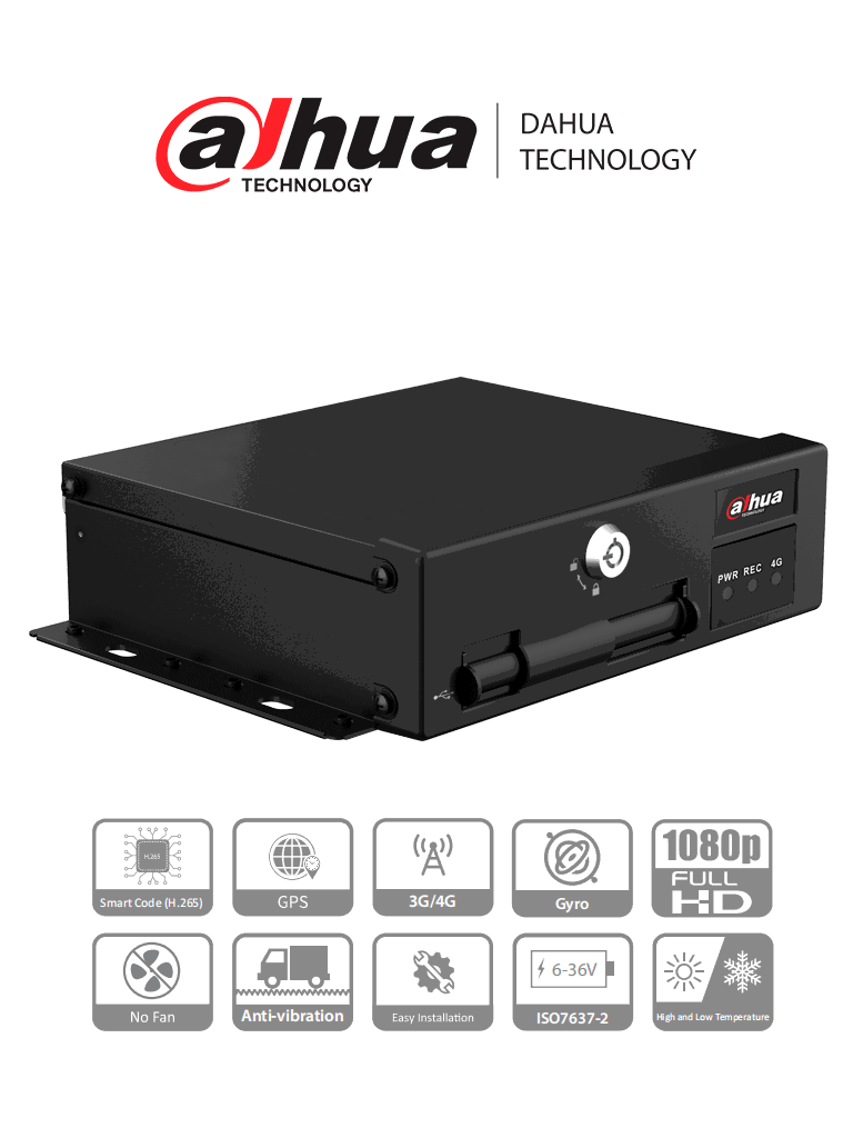 [DHT0390025] DAHUA DHI-MXVR1004-GFI - DVR Movil de 4 Canales con Inteligencia Artificial 1080p/ 4G/ H.265/ Soporta 2 Tarjetas SD/ Soporta DSM/ADAS/BSD/  Comunicación 3G y 4G/ No tiene WiFi/