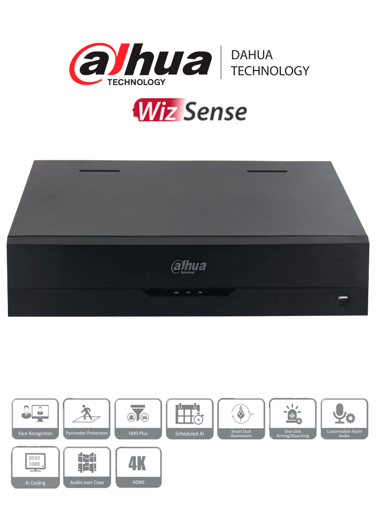 DAHUA DH-XVR5432L-4KL-I3 - DVR de 32 Canales 4k/ WizSense/ H.265+/ Hasta 32 Canales IP/ 2 Canales de Reconocimiento Facial/ Codificación IA/ 4 Bahías para Discos Duros/ IoT&POS/ #ProHDCVI