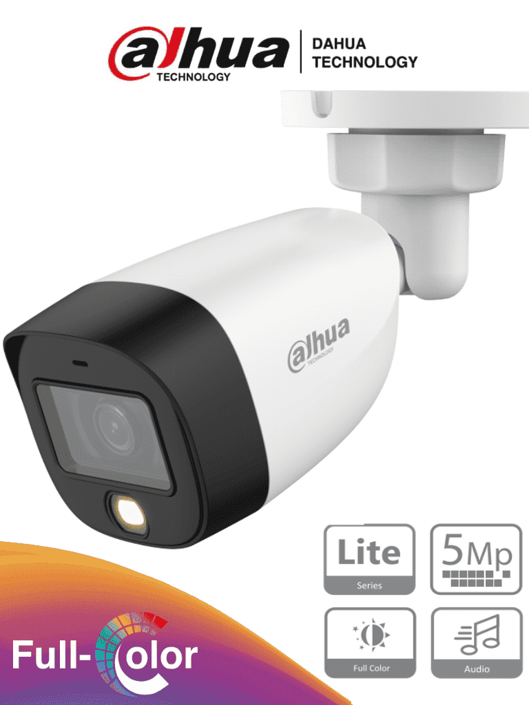 DAHUA HAC-HFW1509CN-A-LED - Cámara Bullet Full Color de 5 Megapixeles/ Lente de 2.8 mm/ 112 Grados de Apertura/ Microfono Integrado/ Leds para 20 Mts/ WDR de 120 dB/ Starlight/ IP67/ #FullColor 