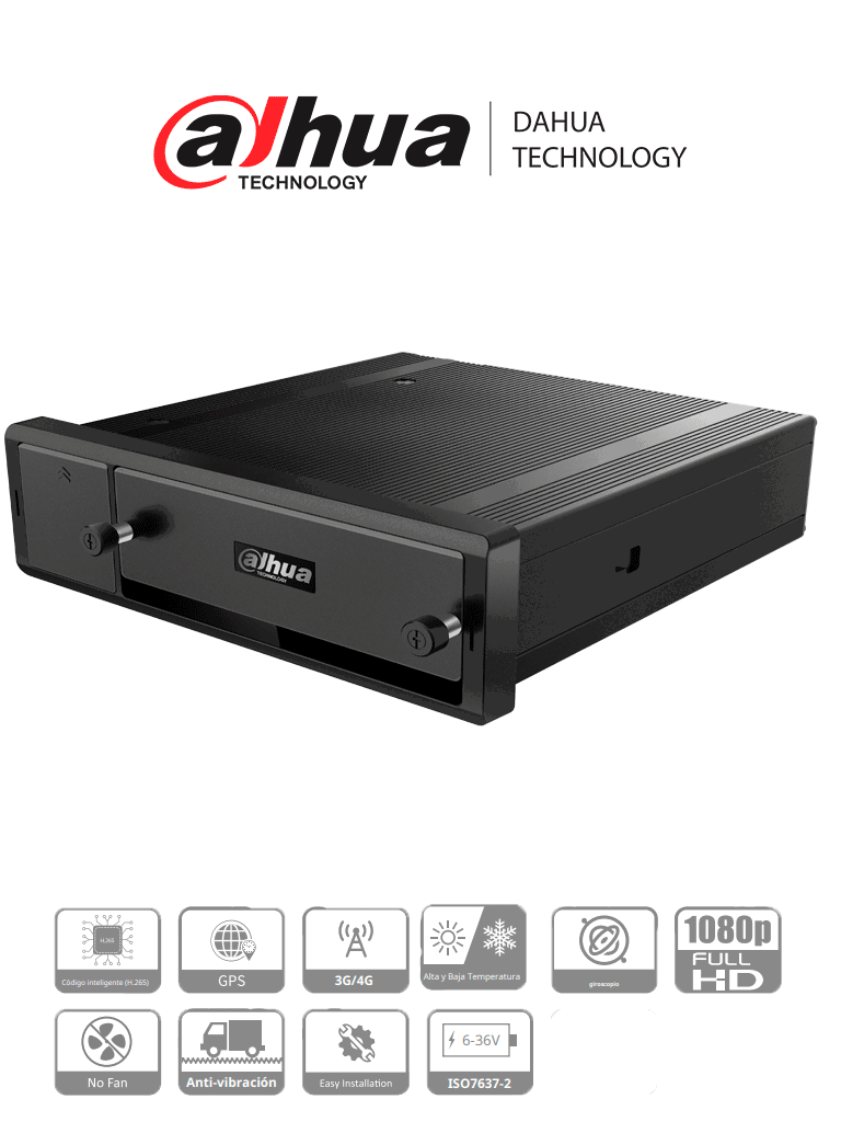 [DHT4350001] DAHUA DHI-MXVR4104-GFI - DVR Movil de 4 Canales HDCVI 1080p+4 Canales IP/ H.265/ GPS/ 4G/ Soporta 1 HDD 2.5 Pulgadas + 1 Tarjeta SD/ Soporta HDCVI/AHD/TVI/CVBS/IP/ No tiene WiFi/