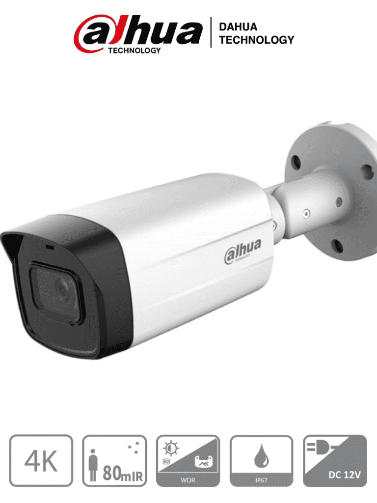 DAHUA HAC-HFW1801TM-I8 - Camara Bullet 4k/ 8 Megapixeles/ Super Adapt/ Lente de 2.8 mm/ 106 Grados de Apertura/ IR de 80 Metros/ WDR Real de 120 dB/ Metalica/ Soporta: CVI/TVI/AHD/CVBS/  IP67/