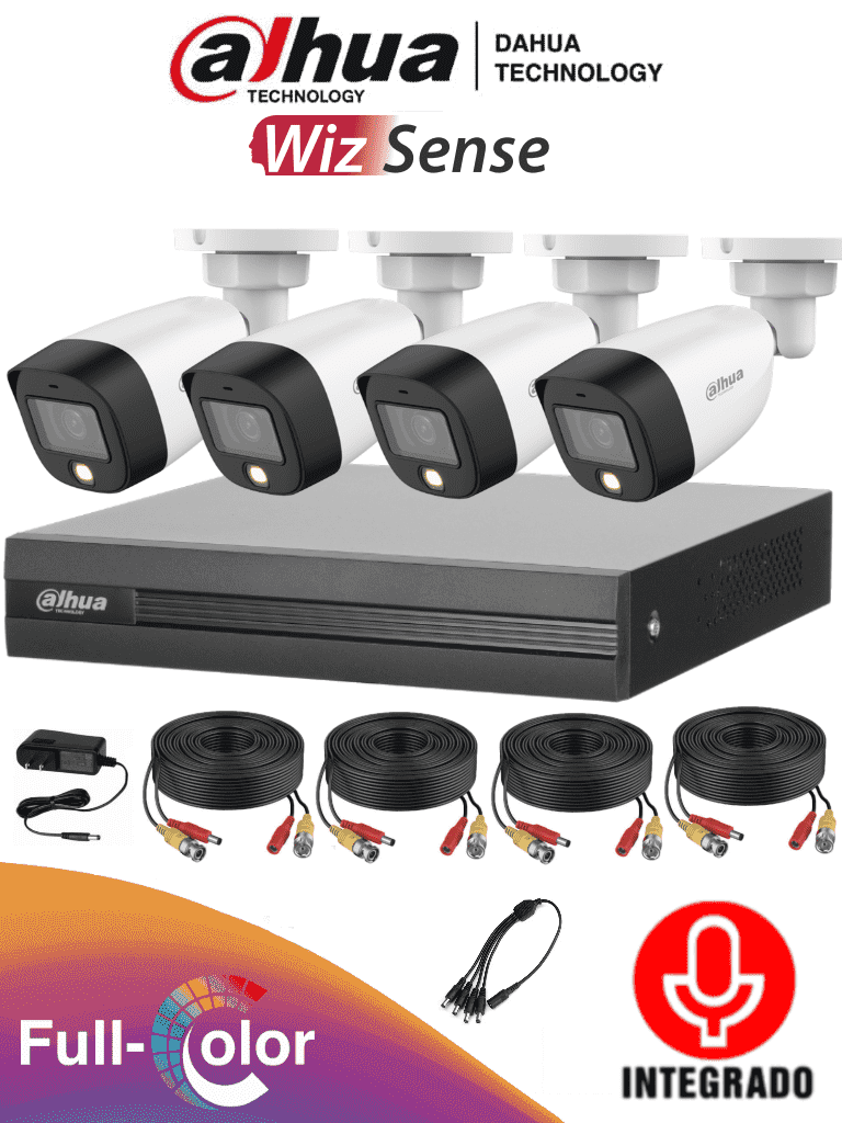 [DHT0250020] DAHUA FULLCOLORKIT-A - Kit de 4 Canales Full Color de 2 Megapixeles con Audio/ DVR Cooper-I WizSense/ Con IA/ 4 Cámaras Full color de 2 Megapixeles con Microfono Integrado/ 4 Ch + 1 IP/ 4 Ch SMD Plus/ Accesorios Incluidos/ Busqueda de Humanos/