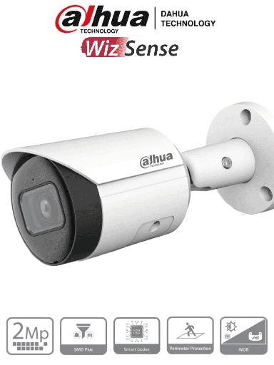 [DHT0030108] DAHUA IPC-HFW2241S-S - Camara IP Bullet de 2 Megapixeles/ Lente de 2.8 mm/ WizSense/ 107 Grados de Apertura/ IR de 30 Metros/ SMD Plus/ Microfono Integrado/ PoE/ Ranura para MicroSD/ IP67/ WDR Real de 120 dB/