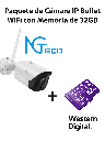 NGTECO NGC401PAK - Paquete de Cámara NGC401 IP Bullet WiFi 1080P con Memoria de 32GB Micro SDHC/ Linea Purple/ Clase 10 U1