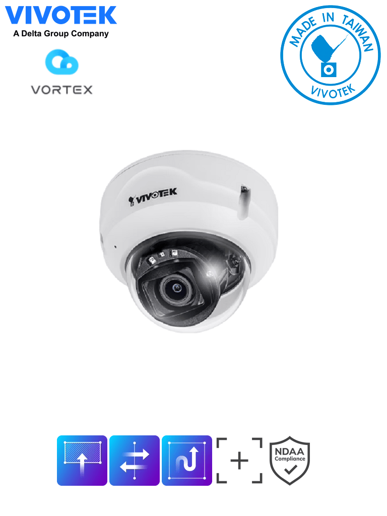 [VIV0040018] VIVOTEK FD839-EHV - Camara IP VORTEX Essential Series Domo Exterior 5 Megapixeles, Lente Fijo 2.8mm, Microfono Integrado, IR 30 mts, WDR Pro, IP66, IK10, NDAA, Almacenamiento Interno 256GB