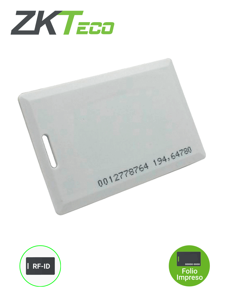[ZKT0760006] ZKTECO IDCARDKR2K - Tarjeta compatible con lectores RFID con frecuencia de 125 Khz / Tarjeta perforada / 1.88 mm de Grosor tipo clamshell para mayor alcance y más resistencia / Folio impreso  / Unitaria 