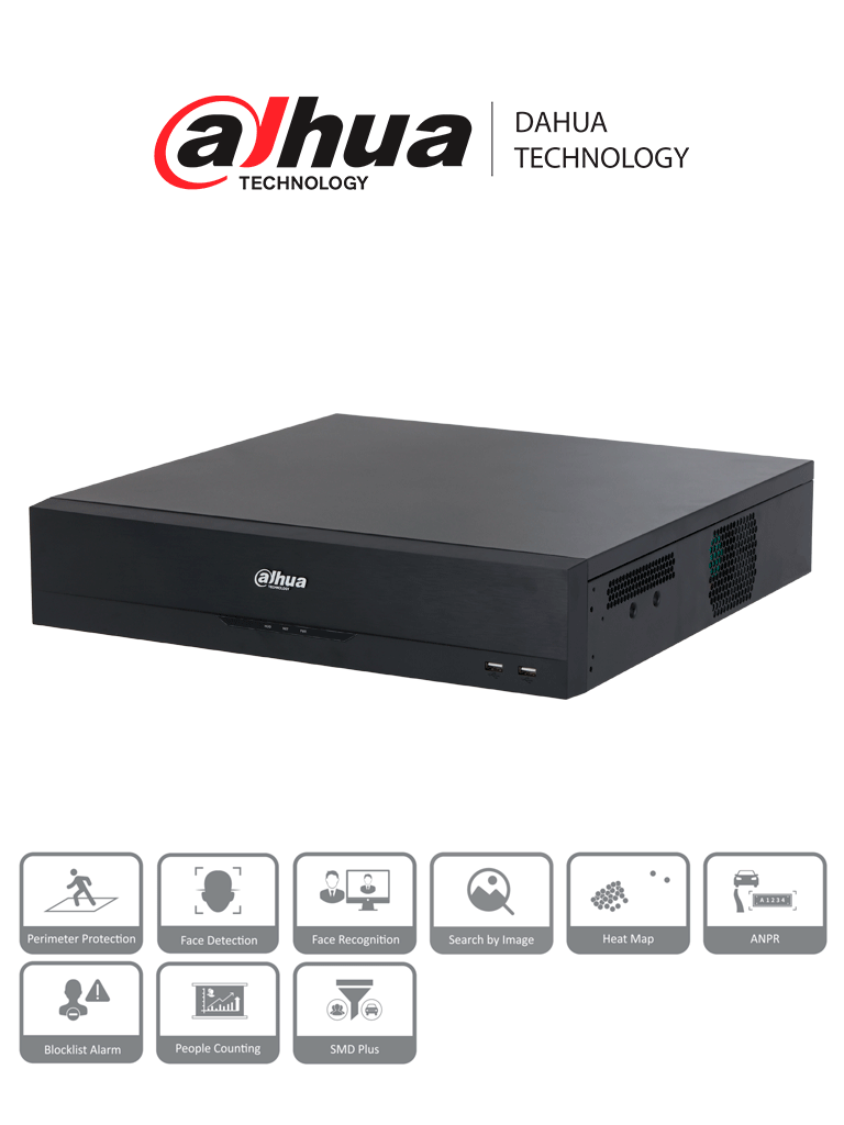 DAHUA DHI-NVR5864-16P-EI NVR de 64 canales IP 4K con 16 puertos PoE, RAID 0/1/5/6/10, 384 Mbps. IA avanzada: detección y reconocimiento de rostros, protección perimetral, SMD Plus en 8 canales. IA por cámara. #LONUEVO