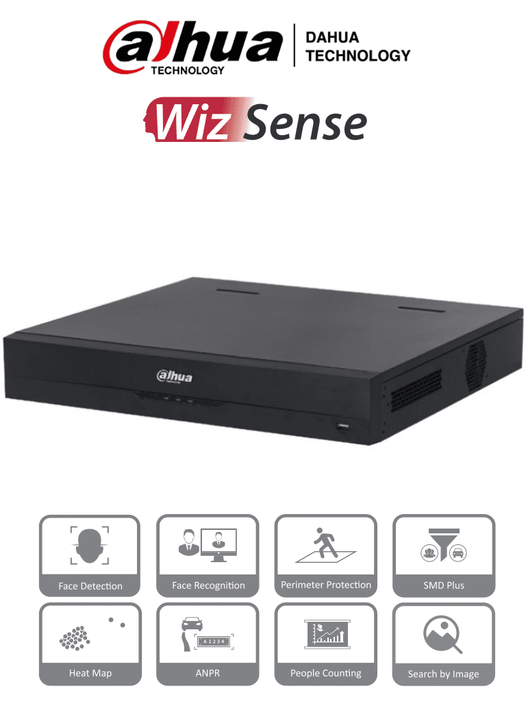 DAHUA NVR4416-16P-EI - NVR de 8 Megapixeles/16 Canales IP/ WizSense/ 4k con IA/ 16 Puertos PoE af/at/ 4 Bahias para Discos Duros/ 1 Canal de Reconocimiento Facial por NVR/ 4 Ch con SMD Plus/ Soporta Cámaras con IA/ 10 Bases de Datos de Rostros/ #LoNuevo