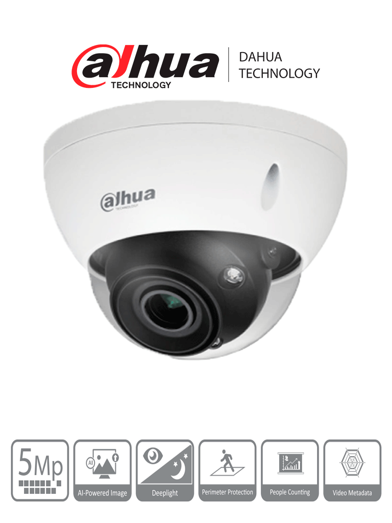 DAHUA  IPC-HDBW5541E-ZE - Cámara IP Domo de 5 Megapíxeles/  WizMind / Lente Motorizado 2.7 mm–13.5 mm/ LED IR 40m/ 114°/ H.265+/ Metadatos de video/ SMD 3.0/ Acupick/ E&S de Alarma y Audio/ Ranura para Micro SD/ IP67/ IK10/ ePoE