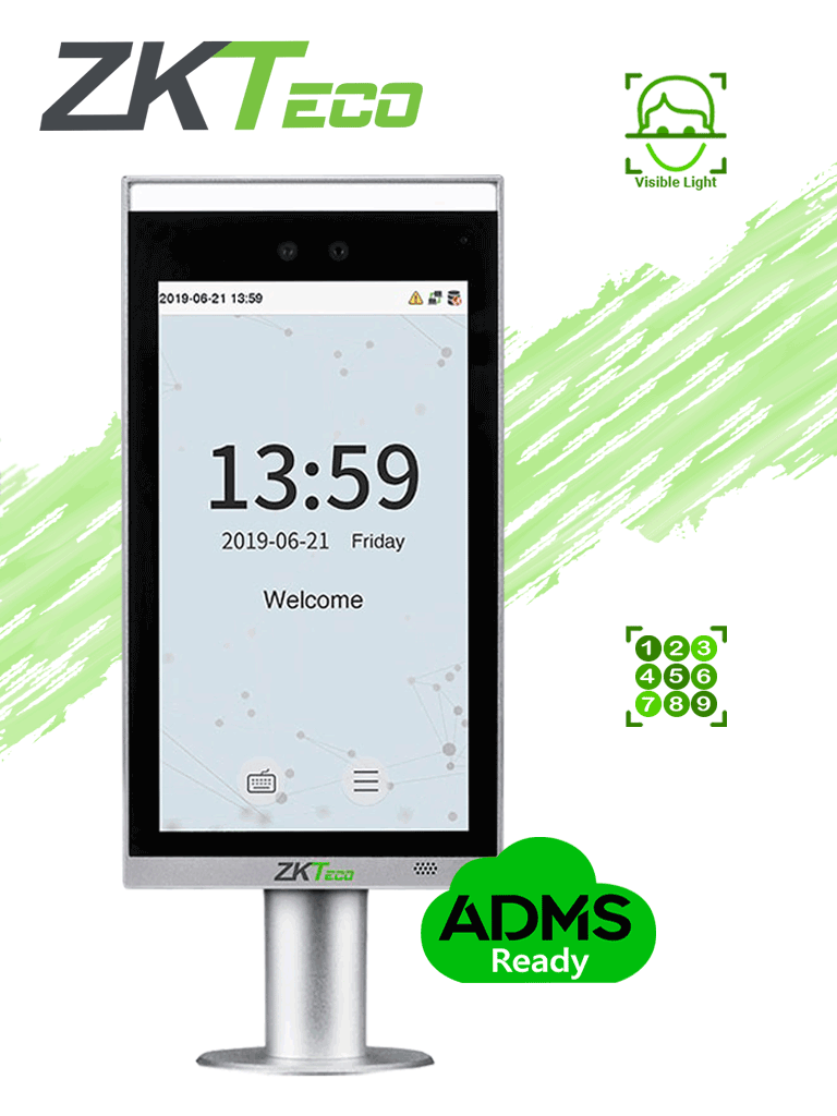 ZKTECO FACEDEPOT7BLCH - Terminal de Control de Acceso con Reconocimiento Facial / Interior / Base para Torniquete / 10000 Rostros / 200000 Registros/ 7"/ Reconocimiento a 2m / Serie Visible Light / Sistema Linux