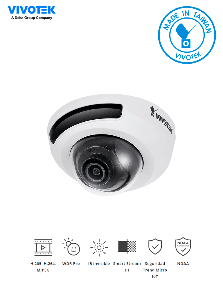 VIVOTEK FD9166-HN  - Camara IP domo interior 2 Megapixeles / Lente fijo 2.8mm/ IR Invisibles 10mts/ WDR Pro/ Micrófono Integrado/ Ciberseguridad Trend Micro/ Smart Stream III/ ONVIF