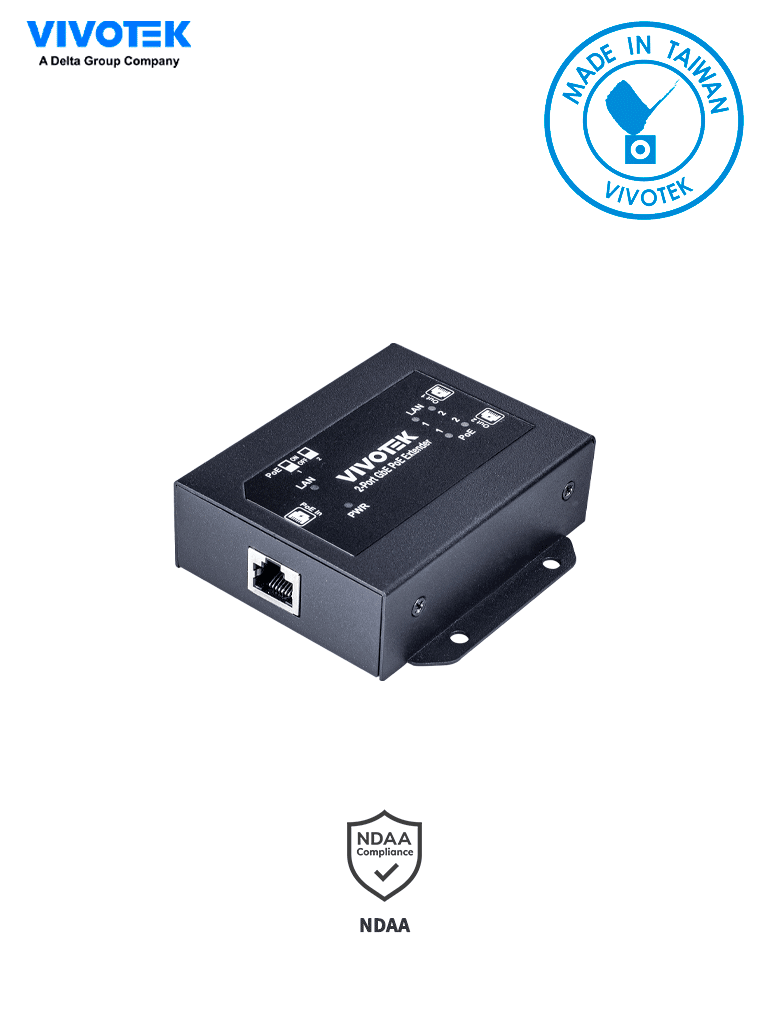 VIVOTEK AP-GXC-0200 - Extensor  PoE 2 puertos Gigabit Ethernet para interior, Hasta 68W, Hasta 300M en conexión escalada de 2 unidades, NDAA