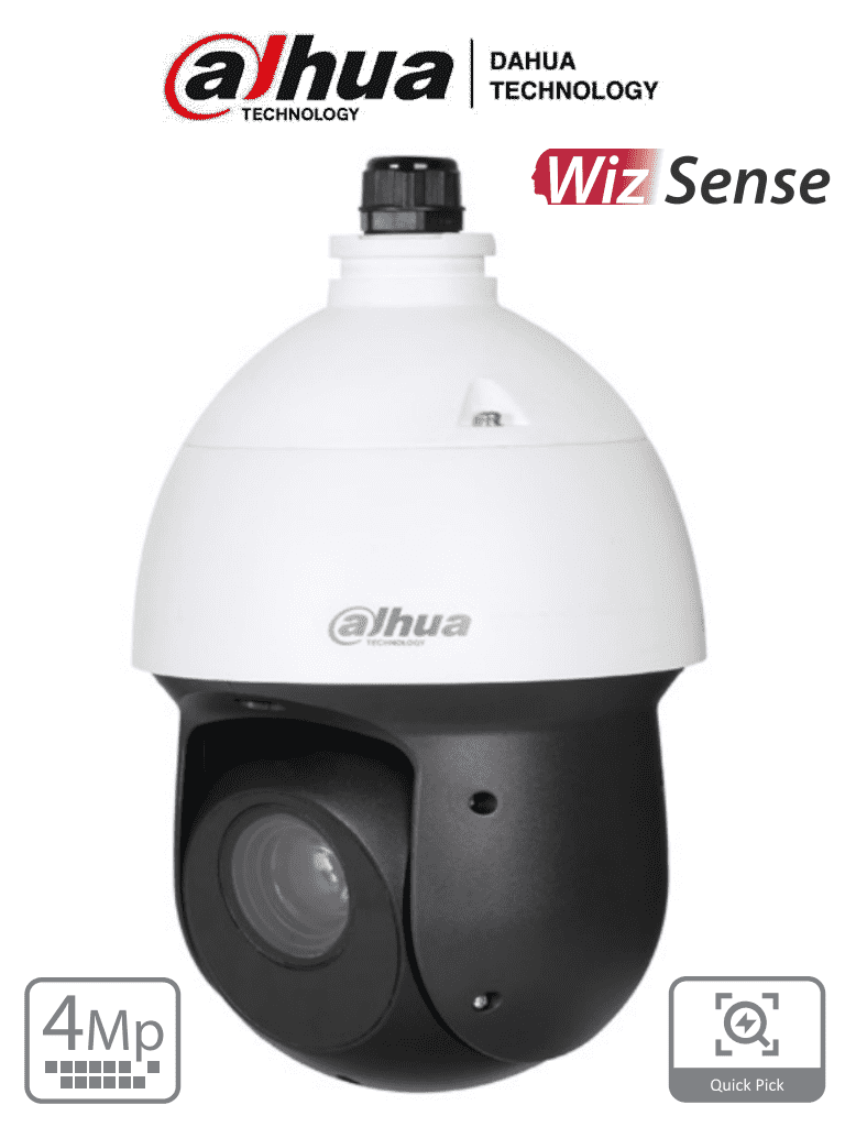 DAHUA SD49425GB-HNR - Cámara IP PTZ de 4 Megapíxeles/ WizSense/ 25x de Zoom Óptico/ IR de 100 Metros/ Deteccion facial/ QuickPick/ Protección Perimetral/  SMD 4.0/ IP66/ WDR Real/ E&S de Alarmas y Audio/ Ranura para MicroSD/