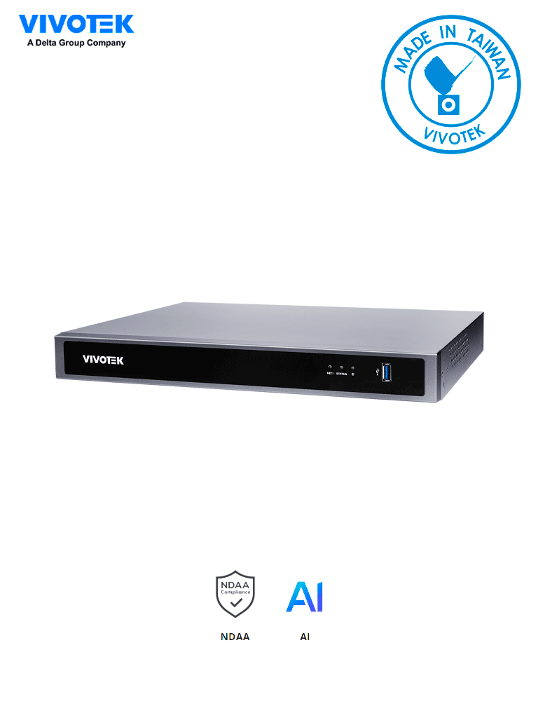 VIVOTEK ND9326P - NVR 8 Canales, 2 Bahias, 8 puertos PoE FE RJ45,1 puerto GE RJ45,Ciberseguridad Trend Micro, Deep Search, Smart VCA Search, NDAA, ONVIF  #Nuevos2024