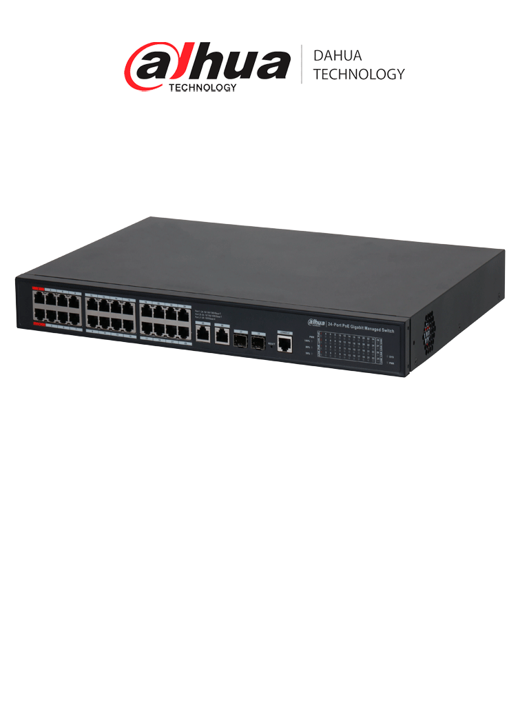 DAHUA DH-S4228-24GT-360 Switch Gigabit 24 puertos Administrable/  capa 2/ 2 Puertos  Hi-PoE/ Redundancia de red: STP/ RSTP/ Transmisión de larga distancia de 250 m/ 56 Gbps/ PoE