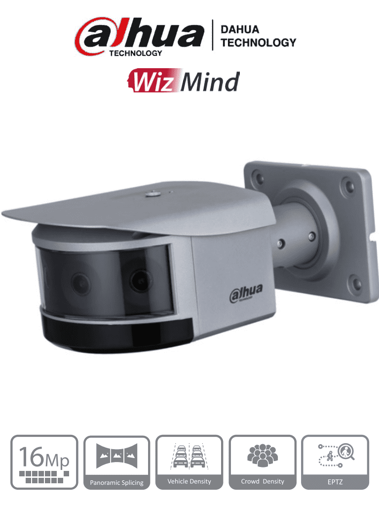 DAHUA IPC-PFW81642-A180 - Camara IP Panoramica Multisensor de 16 Megapixeles/ 4 Lentes de 4 Megapixeles/ Lentes de 2.8mm/ 180 Grados/ Analisis de Densidad de Vehiculos y Multitudes/ E&S de Alarmas y Audio/ Ranura para MicroSD/ IP67/ IK10/ #LoNuevo