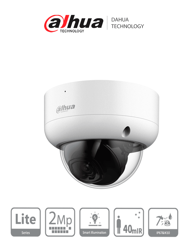 DAHUA HAC-HDBW1200EA - Cámara Domo de 2 Megapíxeles Antivandálica/ 1080p/ Lente 2.8 mm/ 115 Grados de Apertura/ IR de 40 Metros/ Super Adapt/ Protección IK10/ Uso Exterior IP67/ Soporta: HDCVI/TVI/AHD y CVBS/ 