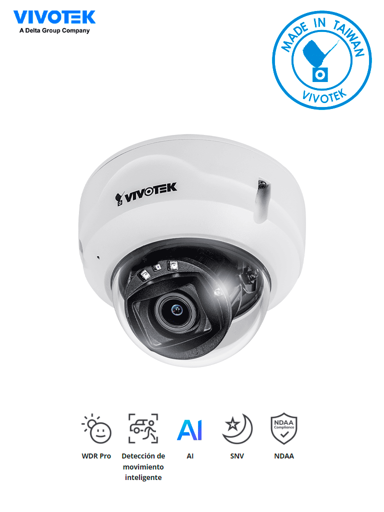 VIVOTEK FD9389-EHTV-v2 - Camara IP Domo exterior 5 Megapixeles, Lente Varifocal Remoto 2.8-10mm, Smart IR 30 mts, WDR Pro, Vision SNV, Ciberseguridad Trend Micro, Smart Motion, Microfono Integrado, Proteccion IP66, IK10, ONVIF, NDAA #Nuevos2024