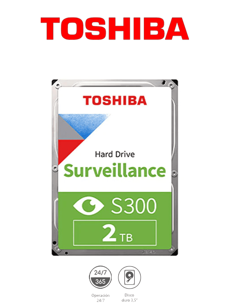 TOSHIBA HDWT720UZSVA -  Disco Duro de 2TB/ Serie S300 Especial Para Videovigilancia/ Ideal para Trabajo 24/7/ Inteface: SATA 3.5"/ 5700 rpm/ 128 MB / Hasta 64 cámaras