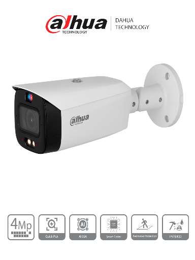 [DHT0030144] DAHUA DH-IPC-HFW3549T1-ZAS-PV - Cámara IP Bullet de 5 MP /WizSense/ Lente Varifocal/ TIOC 2.01/ Disuasión activa/ Iluminador dual inteligente/ IR 50 m/Luz cálida 40 m/ SMD 4.0/ Audio bidireccional/ E&S de Alarma y Audio/ PoE/ IP67/ #LoNuevo