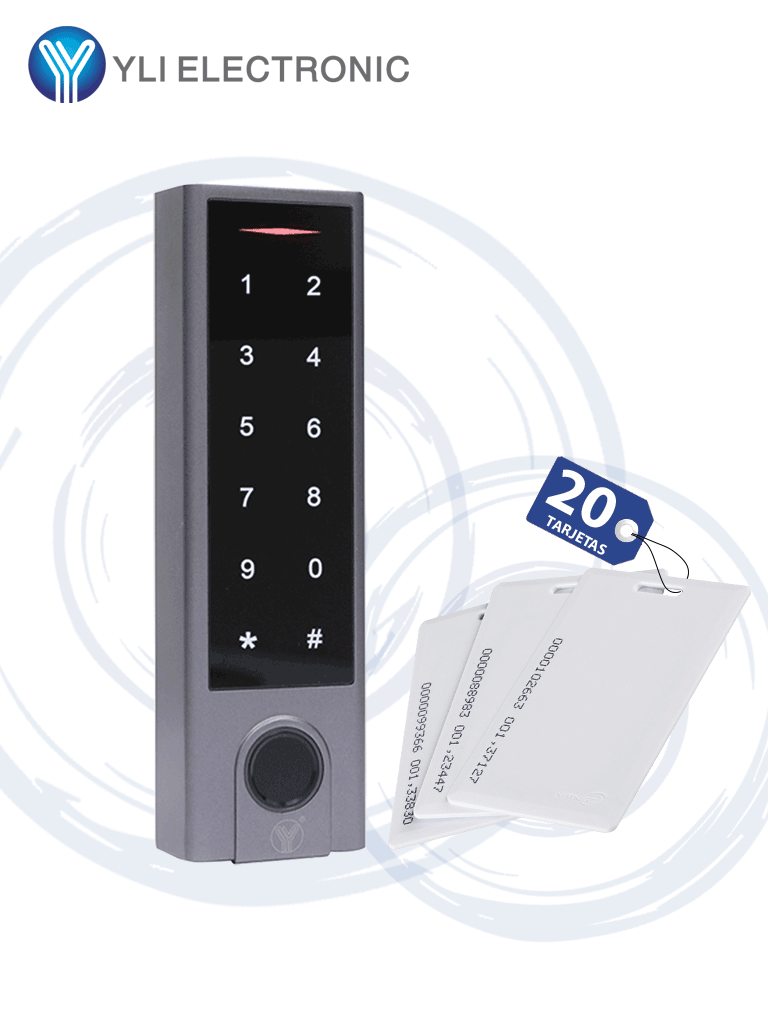 [YLE0750007] YLI YK1068APAK - Teclado touch para control de acceso standalone con métodos de verificación por huella, tarjetas ID o password / Soporta equipos esclavo por protocolo Wiegand / Señales NC y NO / Contiene 20tarjetas #tarjetasgratis