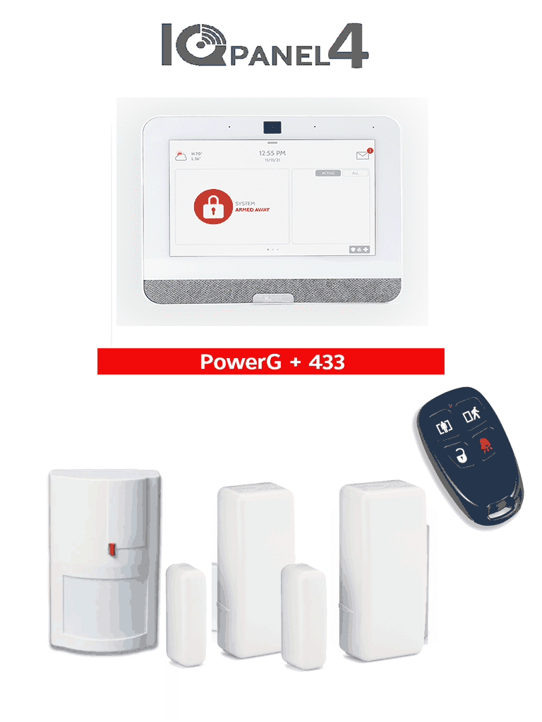 [DSC2480083] QOLSYS IQ4 PACK - Paquete de Alarma IQPanel4 de Qolsys incluye Panel Autocontenido, con Pantalla Táctil de 7", Power G 915 Mhz + DSC power 433 Mhz. 4 Bocinas integradas, 2 Magnéticos Inalámbricos WS4945. 1  WS4904PM y WS4939