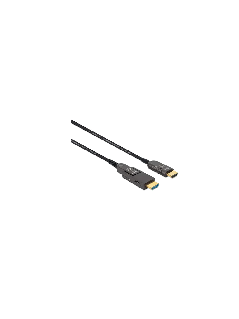 MANHATTAN 353243 - Cable Óptico Activo HDMI de Alta Velocidad / 4k@60Hz UHD, HDMI macho a Micro-HDMI macho (Tipo D) y HDMI macho (Tipo A) Desmontable, 20 m (65 pies), Certificado CMP/CPR, HEC, ARC, contactos bañados en oro, negro