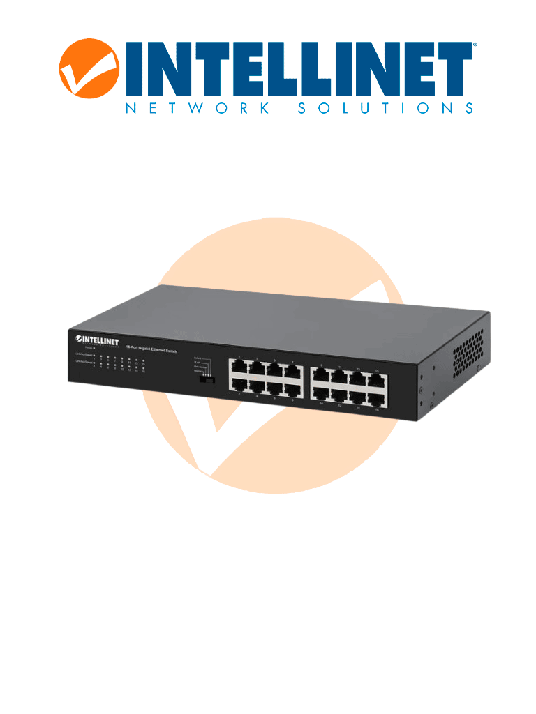 INTELLINET 561815 - Switch Gigabit Ethernet de 16 puertos RJ45 de 10/100/1000 Mbps, Green Ethernet / IEEE 802.3az Energy Efficient Ethernet, para escritorio, incluye soportes opcionales para montaje en rack de 19"
