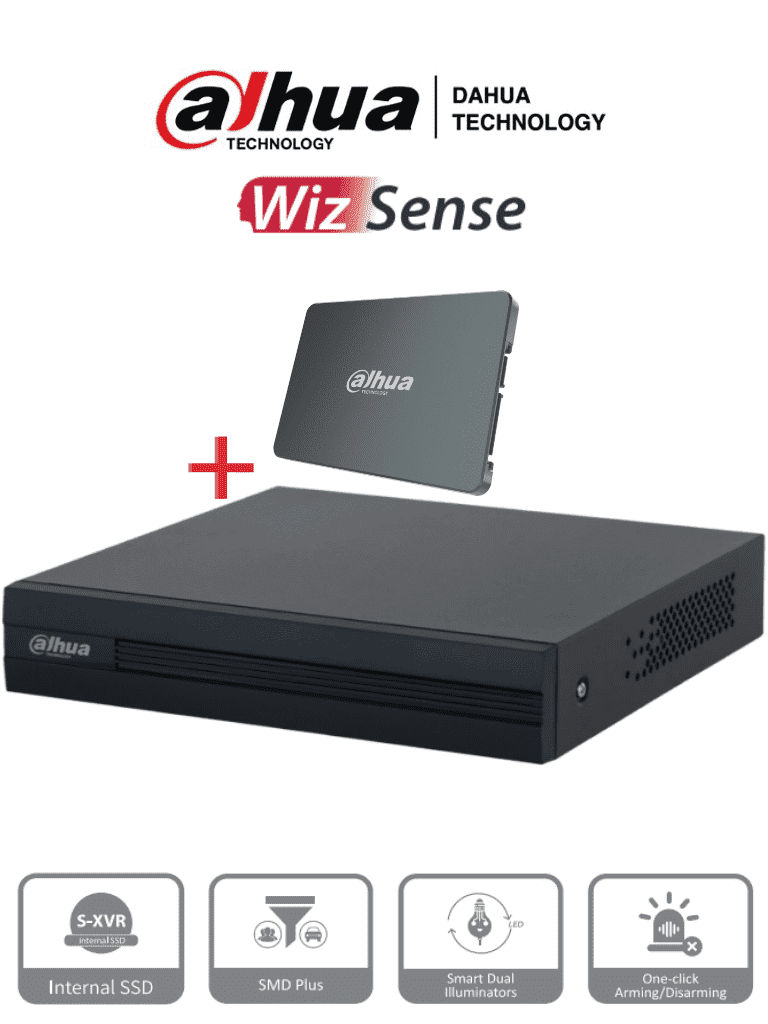 DAHUA XVR1B04-I-SSD - DVR de 4 Canales 1080p Lite/ Con Disco SSD de 512GB Especial para Videovigilancia/  S-XVR Series/ WizSense/ H.265+/ 4 Canales con SMD Plus/ Busqueda Inteligente (Humanos y Vehiculos)/ #LoNuevo #S-XVR #Irresistibles