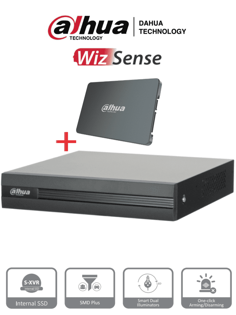 DAHUA XVR1B04H-I-SSD - DVR de 4 Canales 5 Megapixeles Lite/ Con Disco SSD de 512GB Especial para Videovigilancia/  S-XVR Series/ WizSense/ H.265+/ 4 Canales con SMD Plus/ Busqueda Inteligente (Humanos y Vehiculos)/ #LoNuevo #S-XVR #Irresistibles