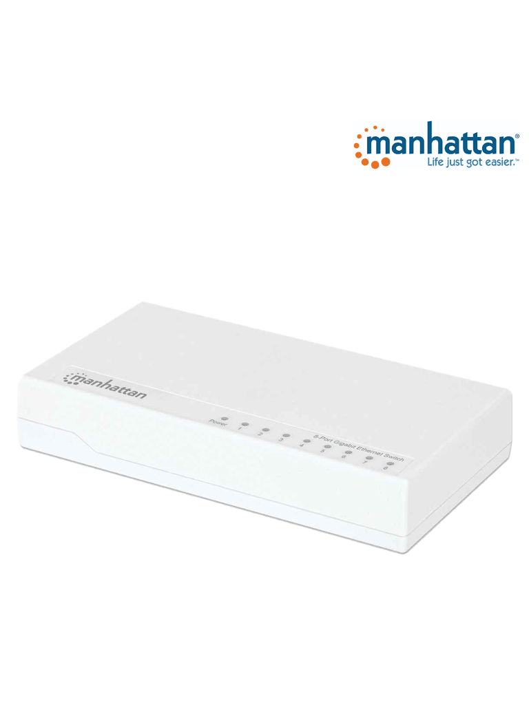 MANHATTAN 560702 Switch de Escritorio Gigabit Ethernet de 8 puertos De Plástico, Para escritorio, IEEE 802.3az (Ethernet de Eficiencia Energética)