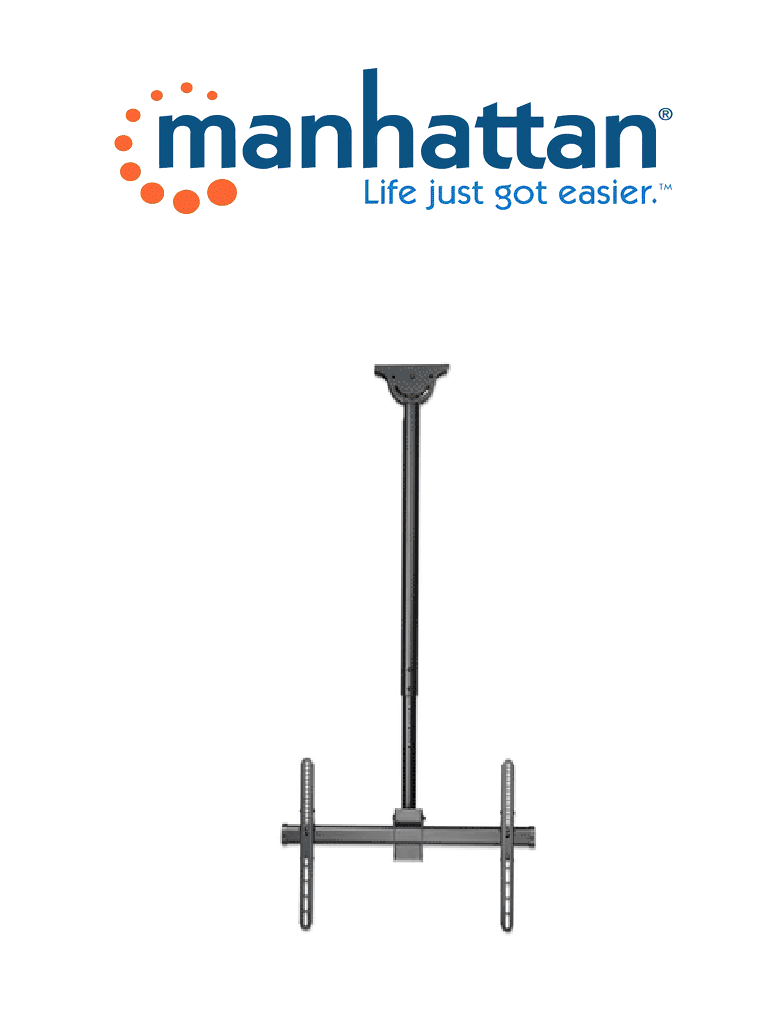 MANHATTAN  462204 - Soporte de techo para TV de movimiento completo y ajustable en altura / Sostiene un televisor de 37" a 70" de hasta 50 kg / para techos inclinados y planos/ Giro de 360°/ inclinación de 0 a 25°/ extensión telescópica de 1060 a 1560 mm 