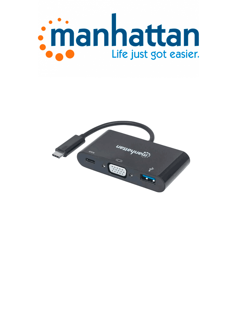 [MAN3280054] MANHATTAN 152044 - Docking Station USB Tipo-C y VGA SuperSpeed, USB 3.1 Tipo-C Macho a VGA, USB Tipo-A y USB Tipo-C Hembras, Convertidor multipuertos, Negro