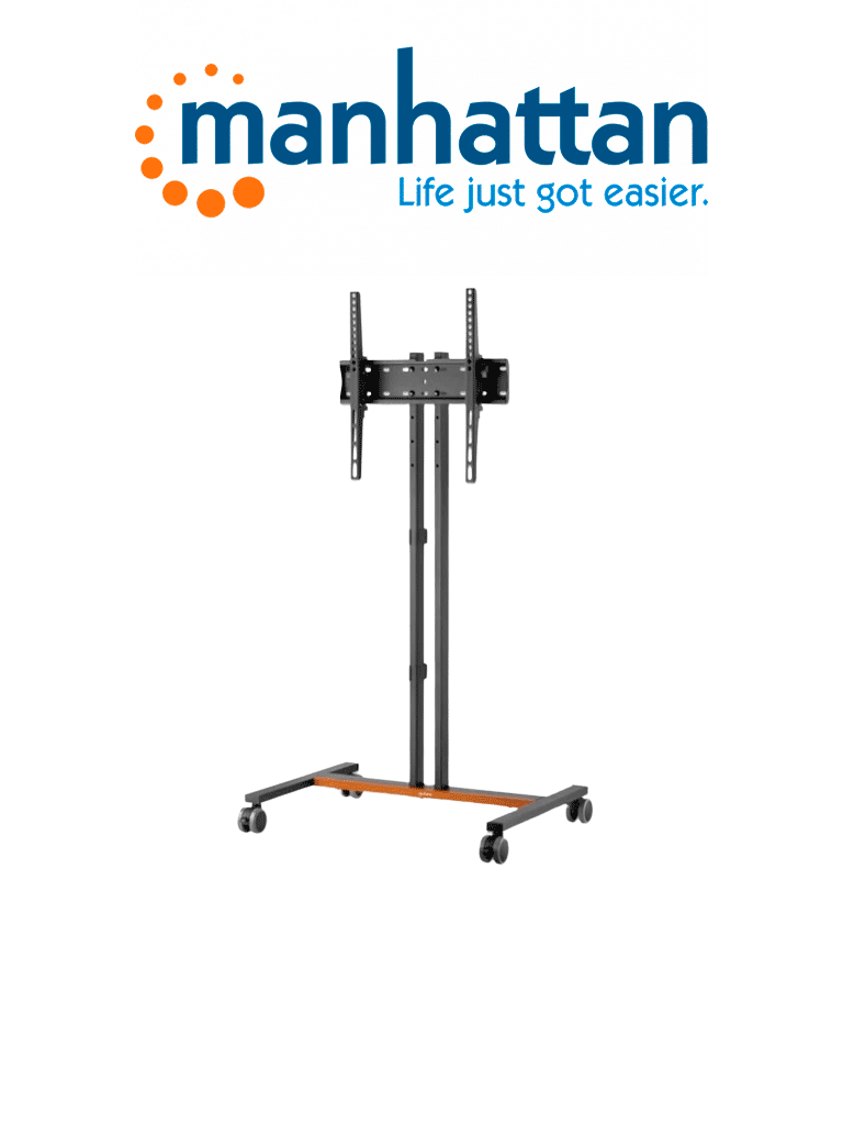 [MAN0530040] MANHATTAN 462068 - Soporte compacto para TV con ruedas Soporta un televisor de 34" a 55" de hasta 35 kg (77 lbs.), +/-10° de inclinación, diseño que ahorra espacio, negro/café