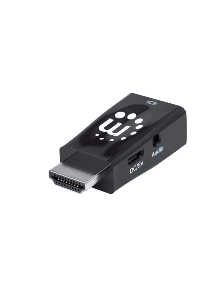 [MAN0580005] MANHATTAN 151542 - Micro Convertidor HDMI a VGA con salida de audio HDMI Macho a VGA Hembra con salida de audio, alimentación opcional por puerto USB Micro-B, Negro