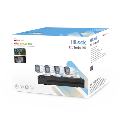 [212226] Kit TurboHD 1080p / DVR 4 Canales / 4 Cámaras Bala ColorVu con Micrófono Integrado / Fuente de Poder / Accesorios de Instalación