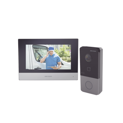 [221347] Kit de Videoportero IP Poe Estandar con llamada a App de Smartphone (HikConnect) / Apertura con tarjeta MIFARE / Frente de calle IP65 / Soporta 1 Departamento