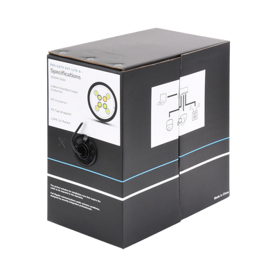 [217564] Bobina de cable de 305 m, Cat5e, color negro, sin blindar, para aplicaciones de videovigilancia, redes de datos. Uso en intemperie