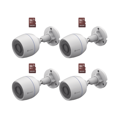 Kit de Camaras WiFi, Incluye 4 Piezas CS-H3C y 4 Piezas HS-TF-E1/32G  / Detección de Movimiento 