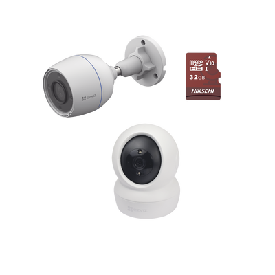 Kit de cámaras WiFi / Incluye 1 pieza C6N  Para Uso en Interior / 1 pieza CS-H3C Para Uso en Exterior / 1 PZA Micro SD HS-TF-E1/32G / Detección de Movimiento / Notificaciones Instantáneas 