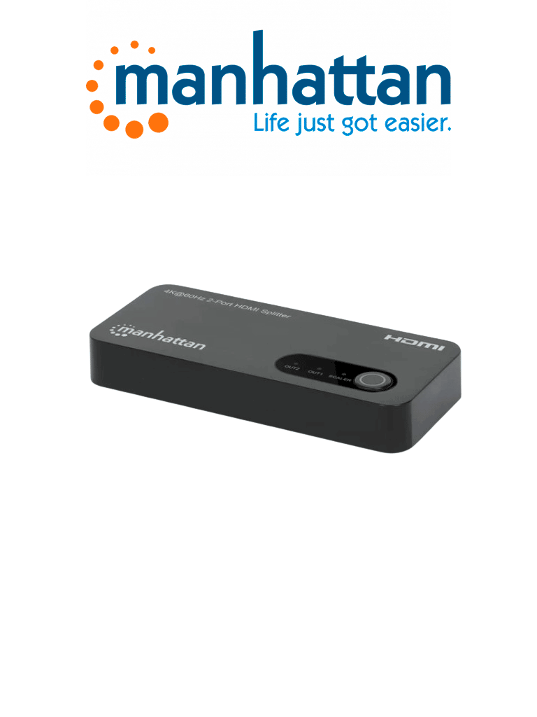 MANHATTAN 207614 - Video Splitter HDMI 4K de 2 puertos Divide una entrada HDMI en dos salidas HDMI 4K (1x2), 18Gbps, negro