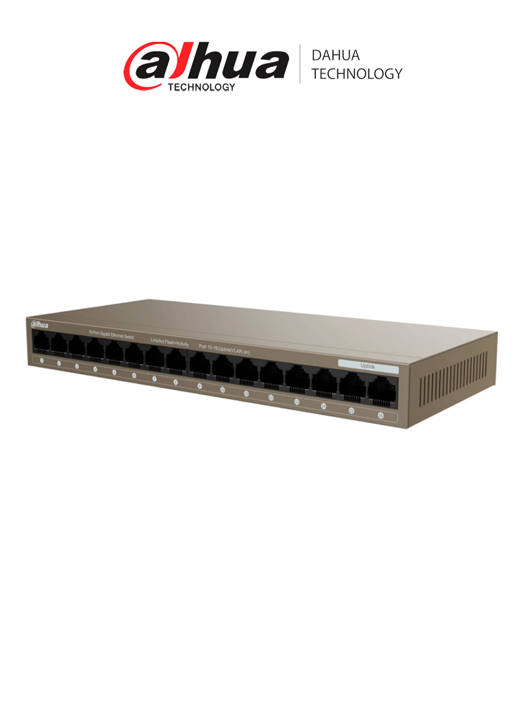 [DHT3700004] Dahua PFS3016-16GT-M- Switch Gigabit de 16 Puertos No Administrable/ Capa 2/ 10/100/1000 Base-T/ Carcasa Metalica/ Switching 32G/ Tasa de Reenvio de Paquetes 23.8 Mbps/ Memoria Bufer de Paquetes 2Mb/ Con Proteccion de Descargas/