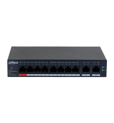 DAHUA DH-CS4010-8GT-110 Switch Poe de 10 Puertos Gigabit/ 8 Puertos PoE/ 2 Puertos Uplink 10/100/1000/ 110 Watts Totales/ Switching 20 Gbps/ Tasa de Reenvio de Paquetes 14.88 Mbps/ PoE Watchdog/ Plataforma DoLynk Care/ #LoNuevo