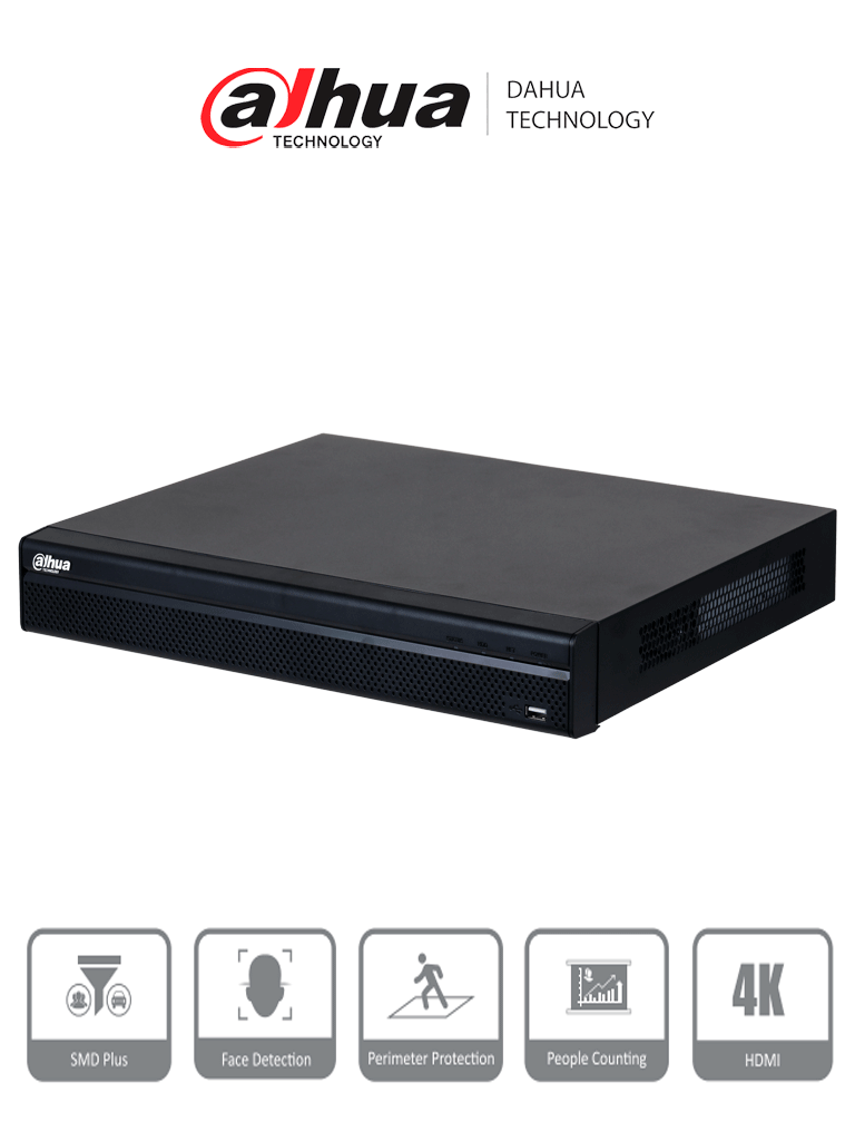 [DHT0200021] DAHUA DHI-NVR4216-4KS3 NVR de 8 Megapixeles/ 4k/ 16 Canales IP/ Rendimiento de 160 Mbps/ Smart H.265+/ 2 Bahias de Discos Duros/ 4&2 E&S de Alarmas/ HDMI&VGA/ Soporta Cámaras WizSense/ 4 canales SMD Plus