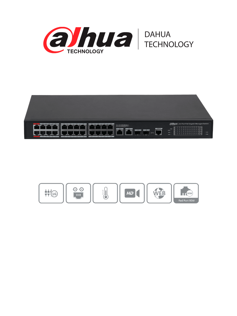 DAHUA DH-S4228-24GT-240 Switch Poe Gigabit Administrable de 24 puertos PoE / Transmisión PoE de larga distancia de 250 m/ Capa2/ #LoNuevo
