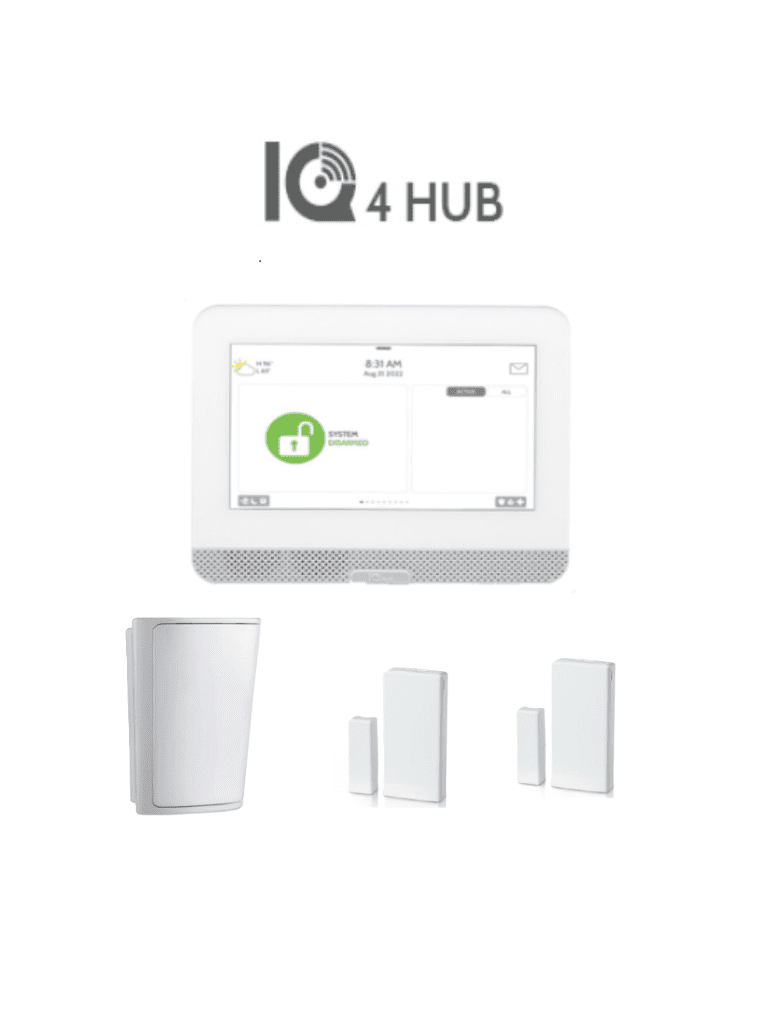 QOLSYS IQ4HUB PACK - Paquete que contiene Sistema de Alarma IQ HUB autocontenido , con pantalla táctil de 7", Power G 915 Mhz  1 sensor PIR inalámbrico PG9914 y 2 sensores magnéticos inalámbricos PG9914